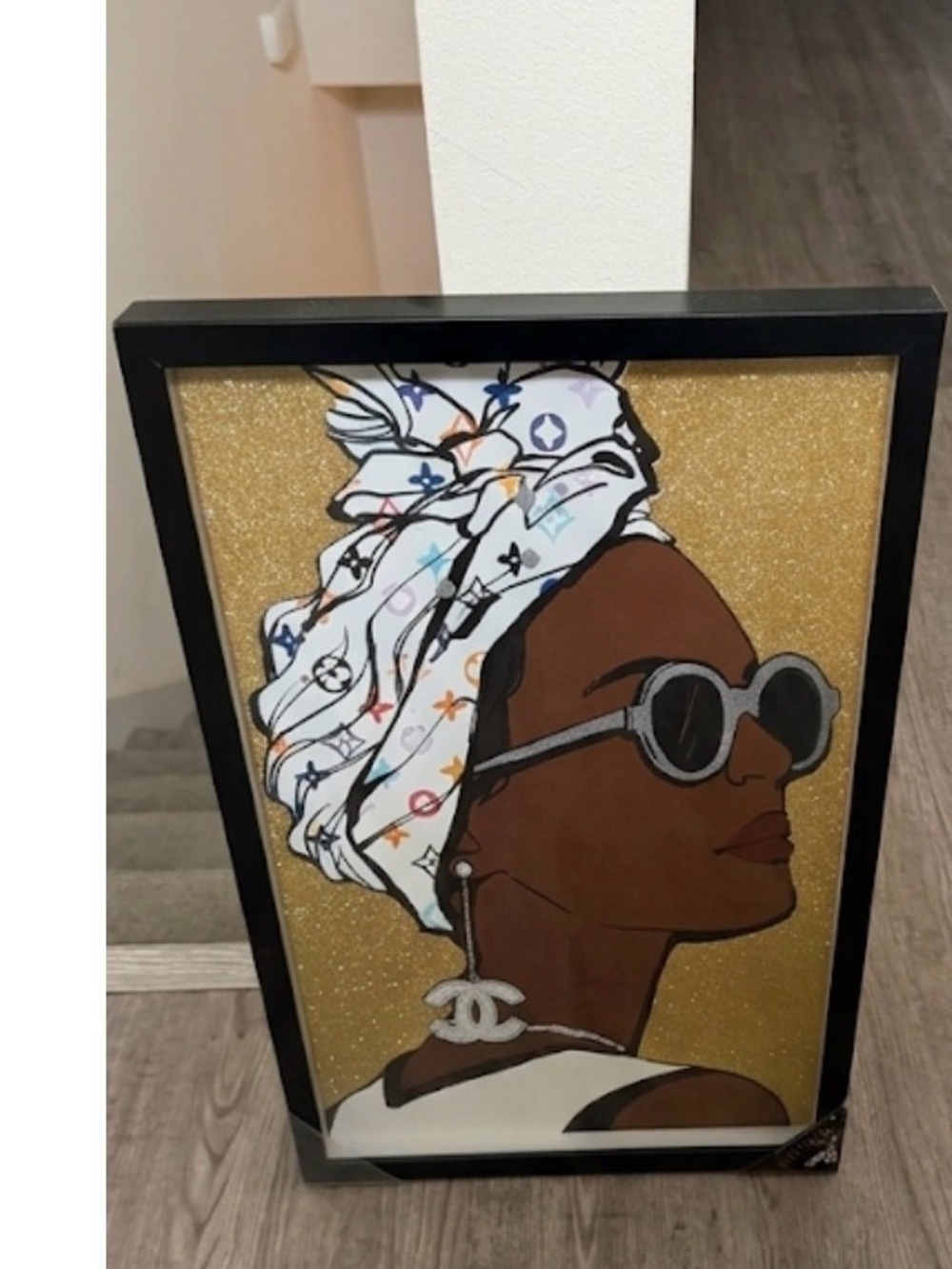 Design District Studio Gold & Glitter Glam Girl 24 X 16 CC Framed Pop Art - New